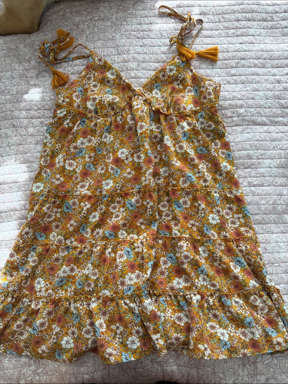 Floral Tiered Mini Dress in Mustard